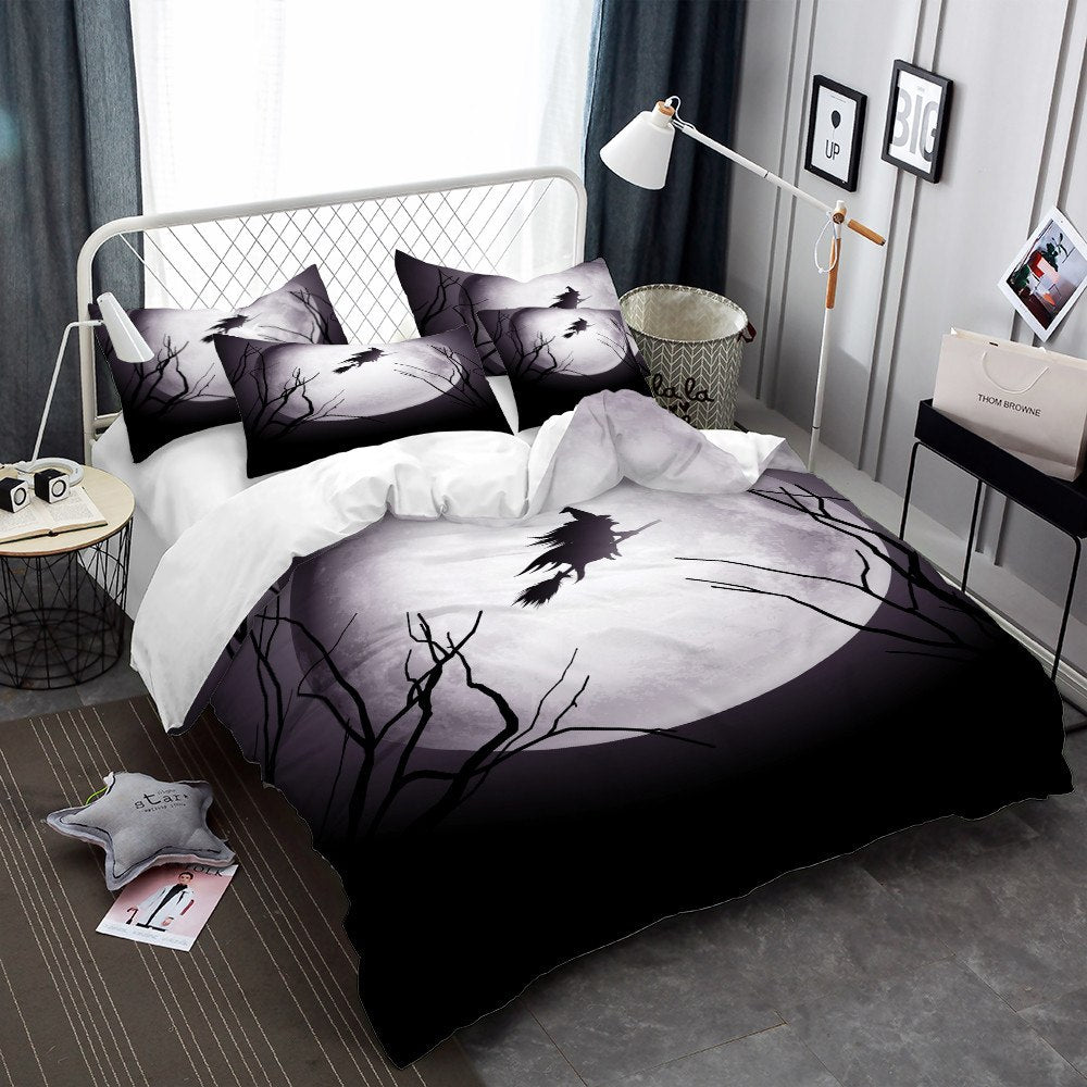 Witch Flying By Moon Bedding Set