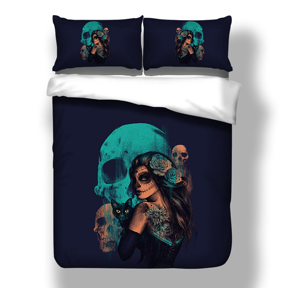 Skull And Beauty Duvet Cover 3pc Bedding Set