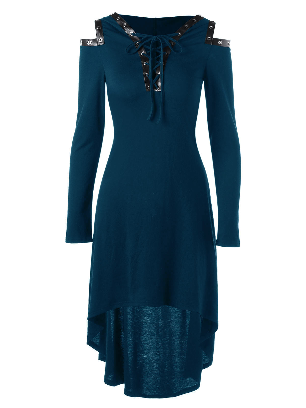 Lace up Long Sleeve Hooded Gothic Dress
