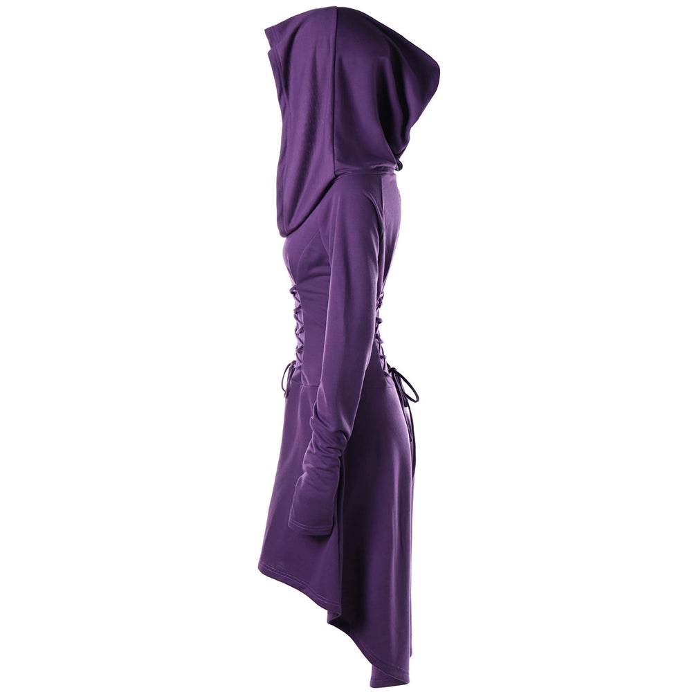 Gamiss Gothic Women Lace Up Hooded Dress