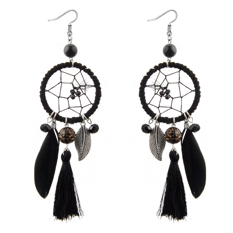 Bohemia Leaf Feather Dreamcatcher Earrings