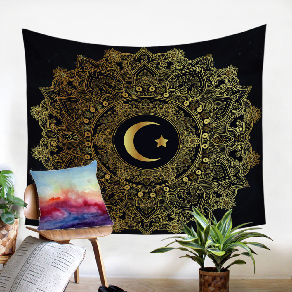 Star Moon Golden Mandala Microfiber Decorative Wall Hanging
