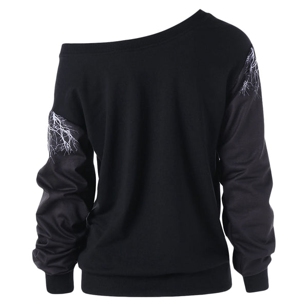 Skew Neck Skull 3D Print Womens Sweatshirt  Pullover Top
