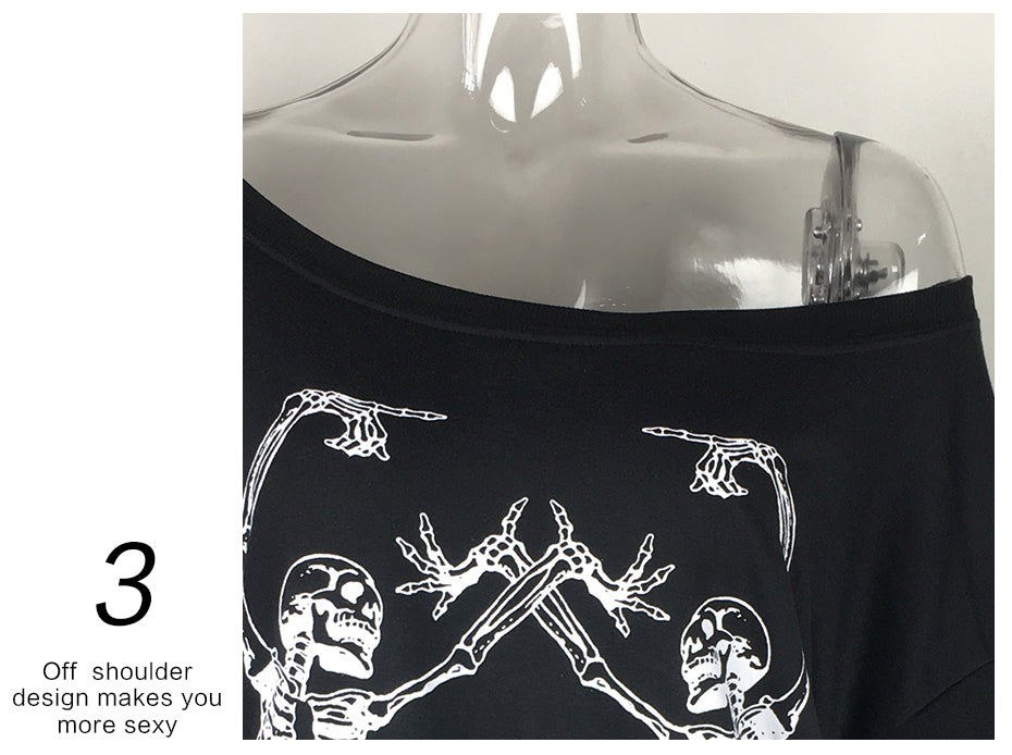 Off The Shoulder Skeleton Long Sleeve Top
