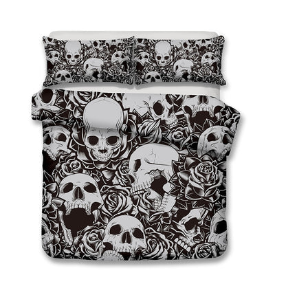 3pcs 3D Print Skull Rose Bedding