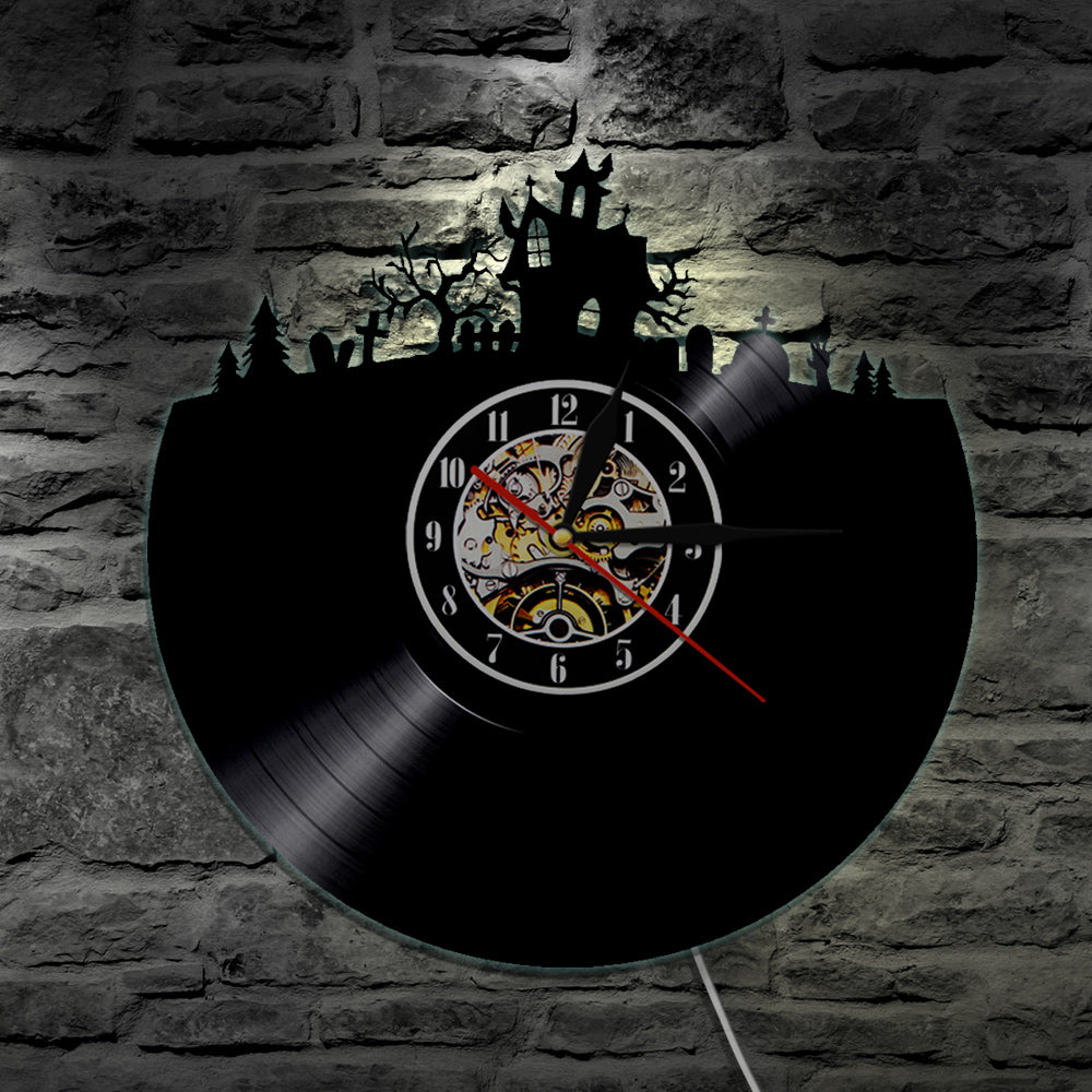 7 Color 3D LED Haunted House Vinyl Wall Clock