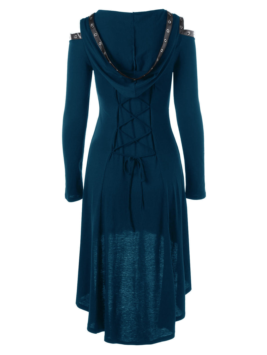 Lace up Long Sleeve Hooded Gothic Dress