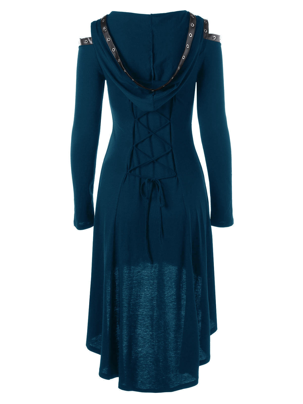 Lace up Long Sleeve Hooded Gothic Dress