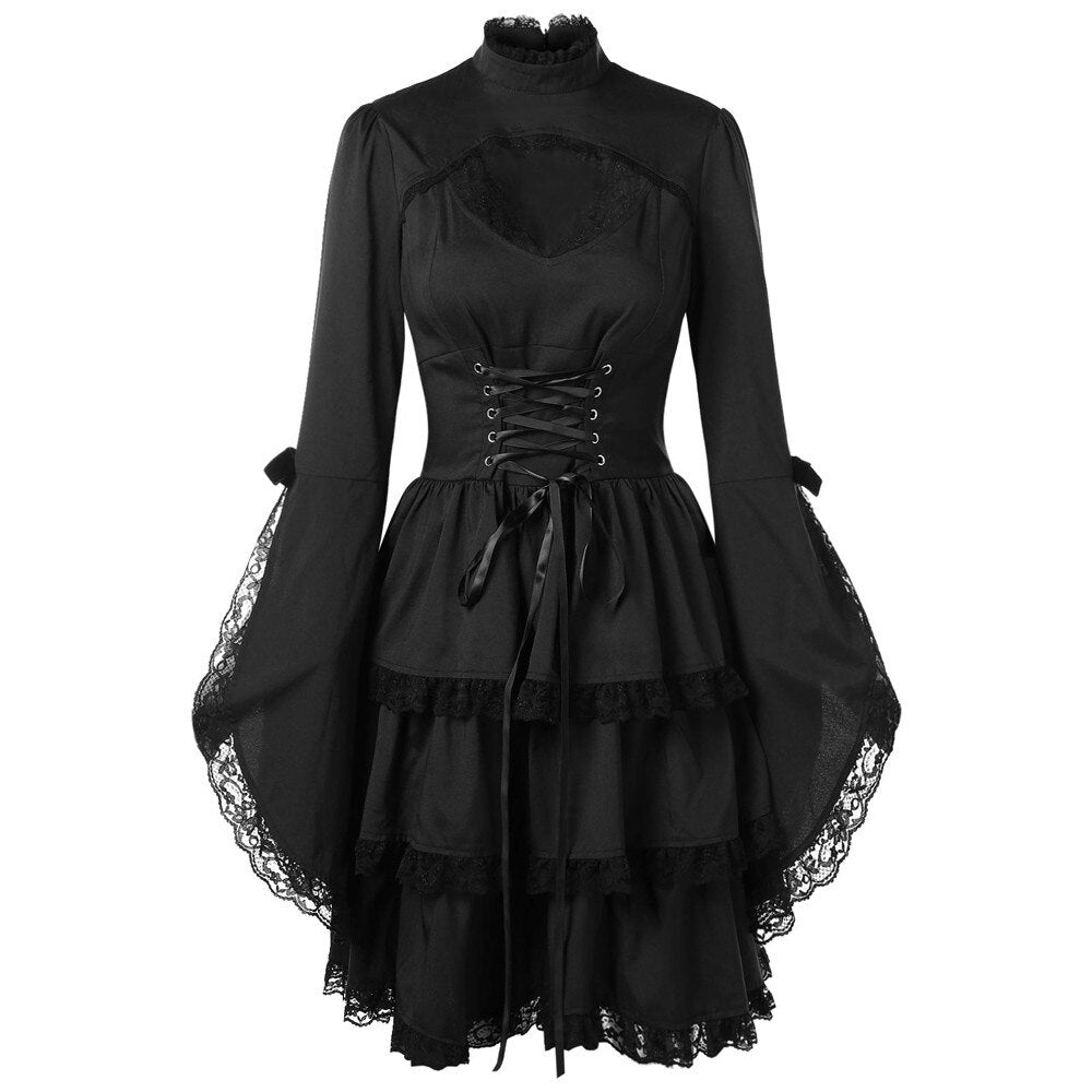 Black Lace Flare Sleeves Gothic Dress