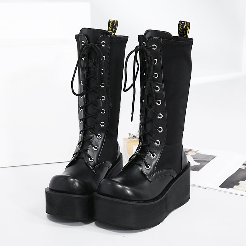 Mid Calf Wedge Platform High Heel Punk Gothic Boots