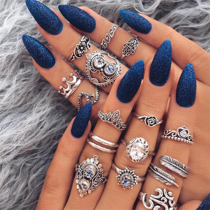 16 Pcs/Set Bohemian Silver Rings