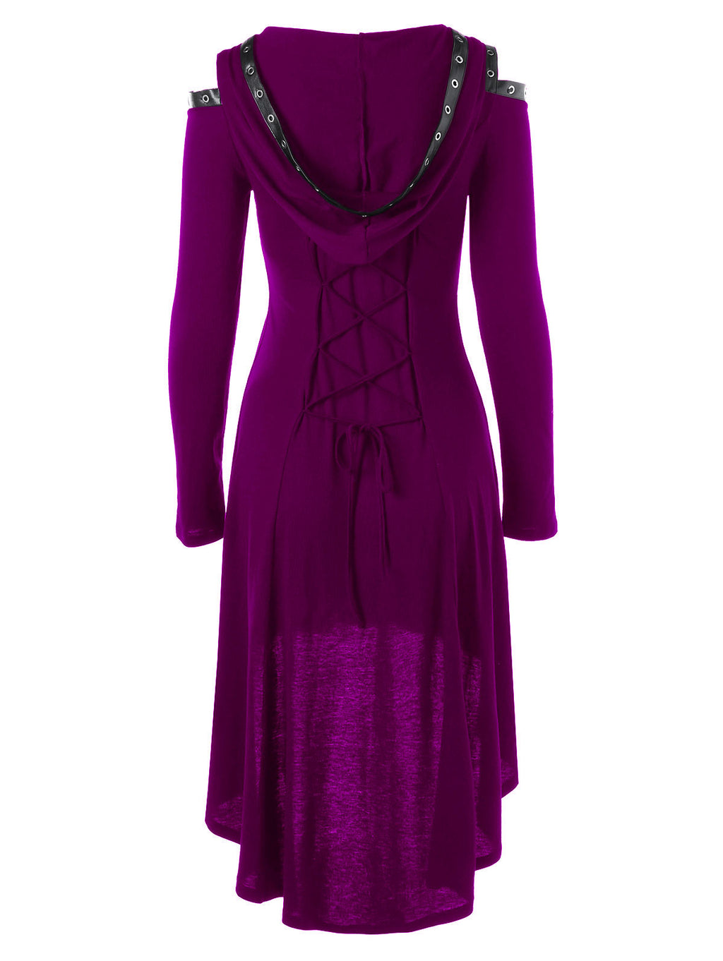 Lace up Long Sleeve Hooded Gothic Dress
