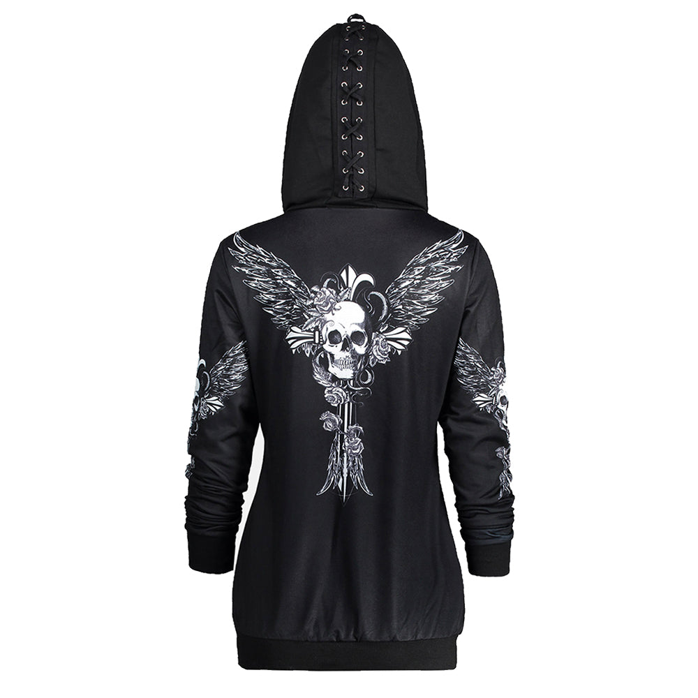 Skull Wings Zip Up Femme Style Hoodie