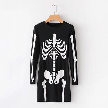 Skeleton Printed Gothic Long Sleeve Dress