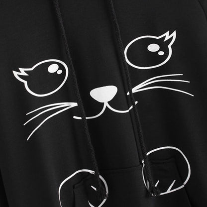 Dotfashion Cat Print Pull Over Hoodie