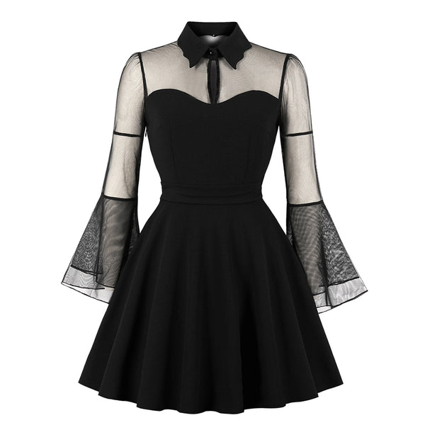 Gothic See Through Flare Sleeve Mini Dress