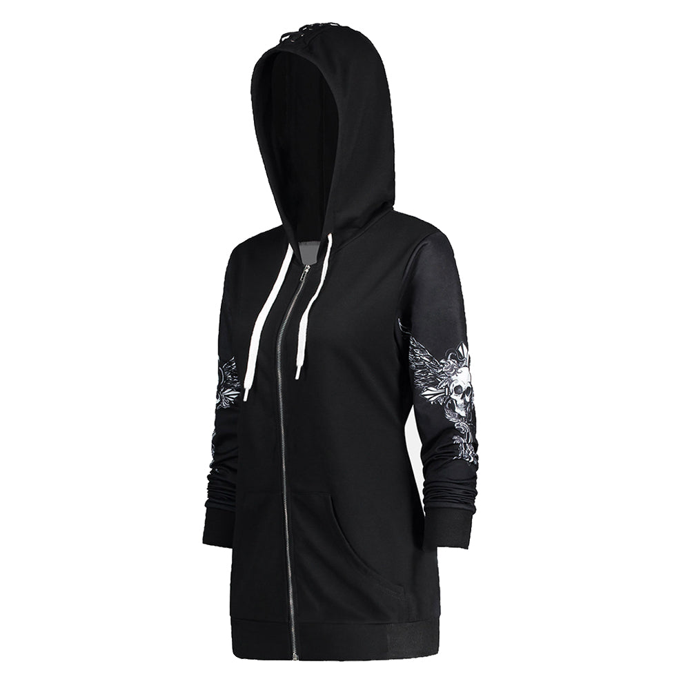 Skull Wings Zip Up Femme Style Hoodie