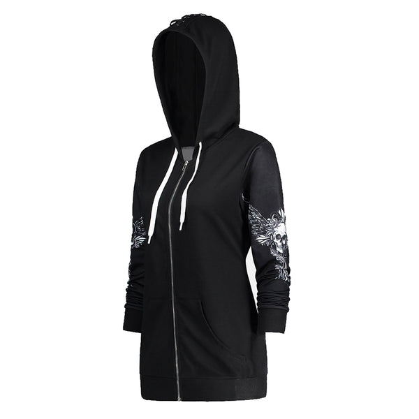 Skull Wings Zip Up Femme Style Hoodie