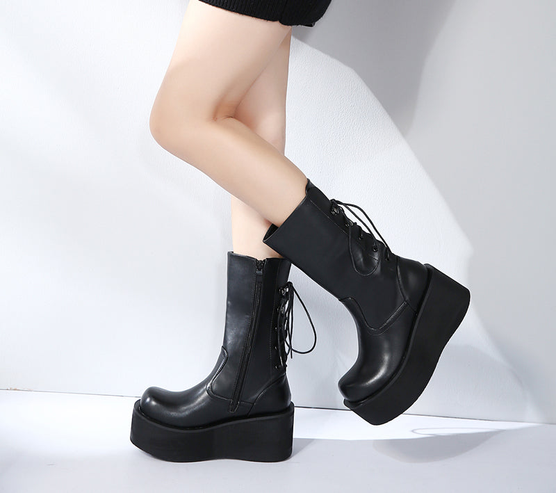 Mid Calf Wedge Platform High Heel Punk Gothic Boots