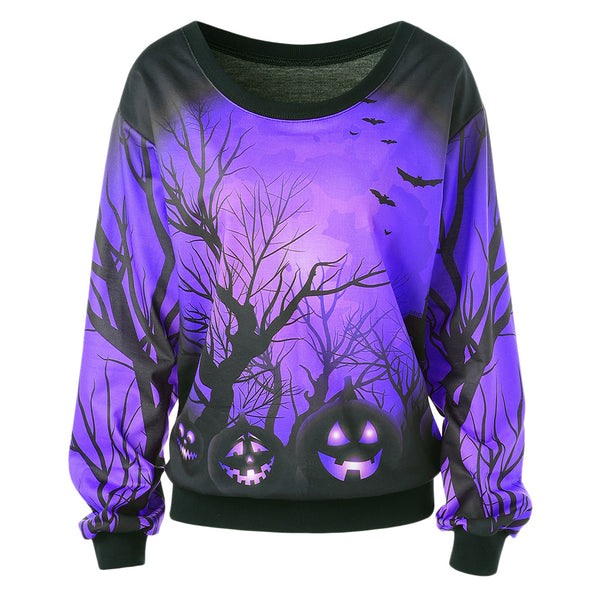 Skew Neck 3D Print Halloween Sweatshirt