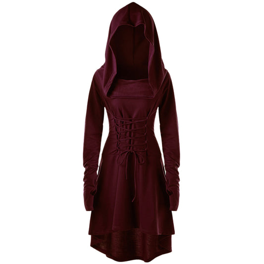 Gamiss Gothic Women Lace Up Hooded Dress