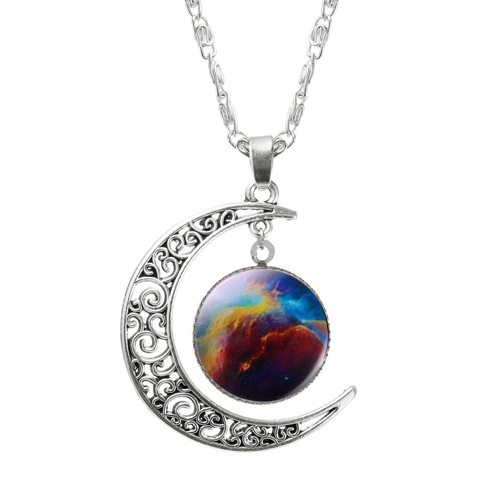 Galaxy Moon Pendant Choker Necklace
