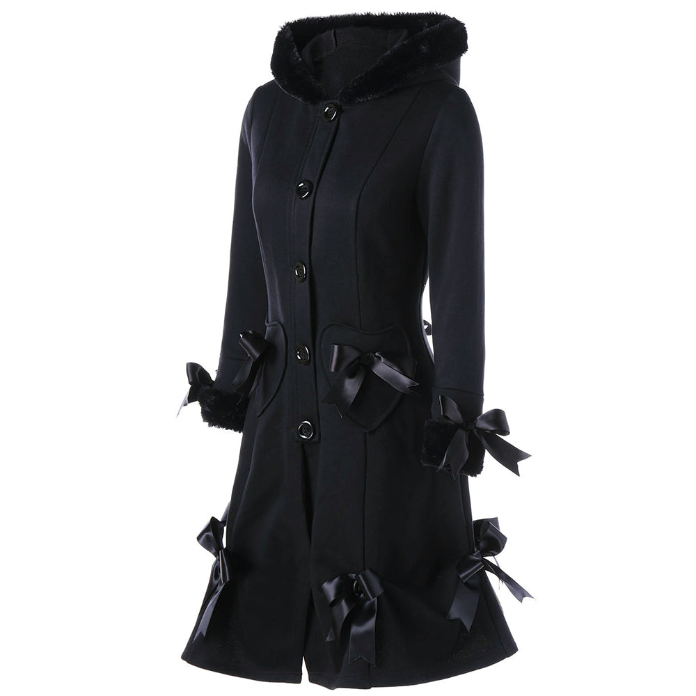 Vintage Black Lace BowKnot Hooded Coat
