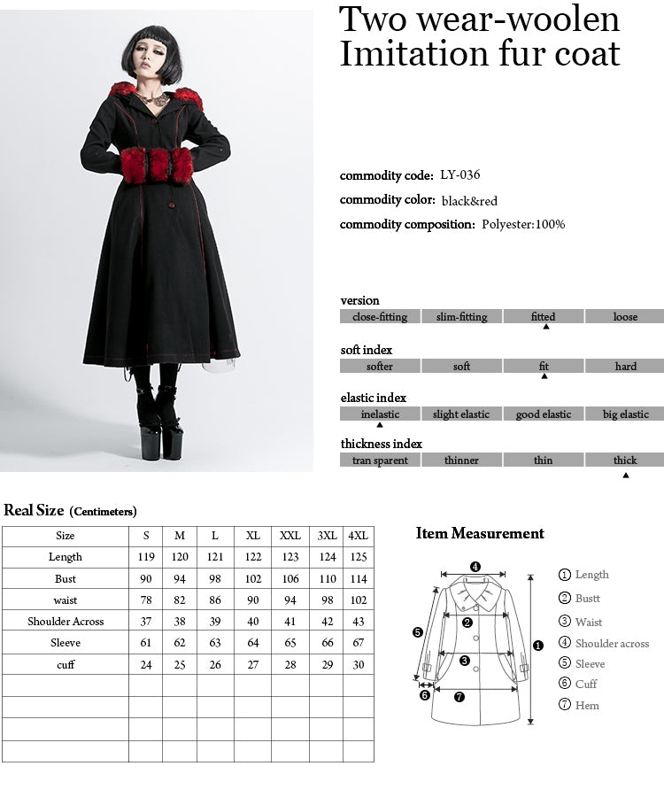 Two-Wear Woolen Imitation Fur Coat Steampunk