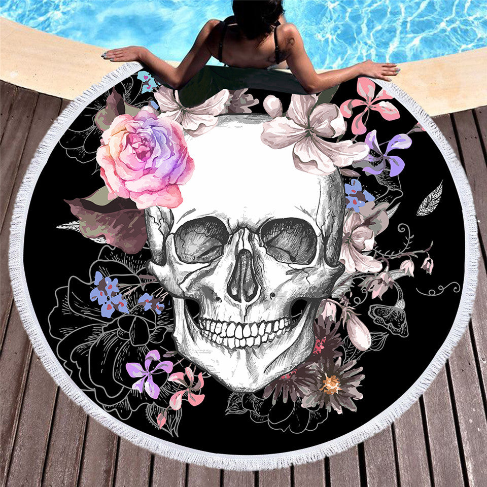 Skull Flower150cm Round Beach Towel