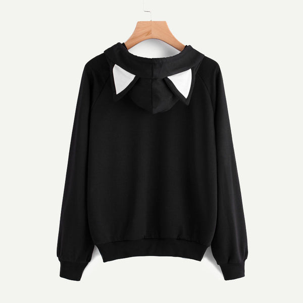 Dotfashion Cat Print Pull Over Hoodie
