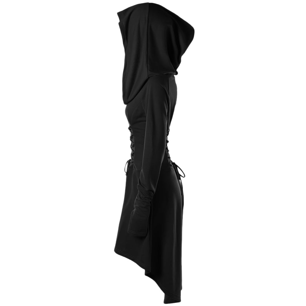 Gamiss Gothic Women Lace Up Hooded Dress