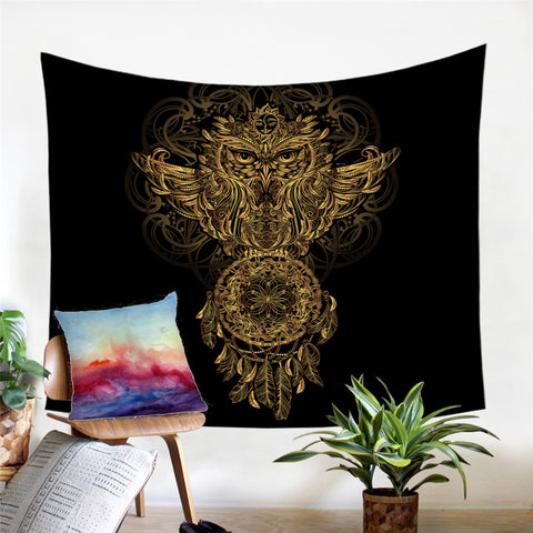Golden Owl Dreamcatcher Microfiber Decorative Wall Tapestry