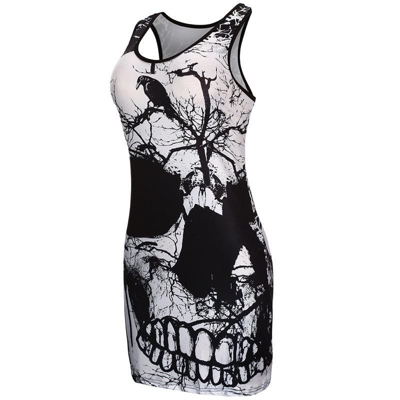 Dark Gothic Skull Black Mini Dress