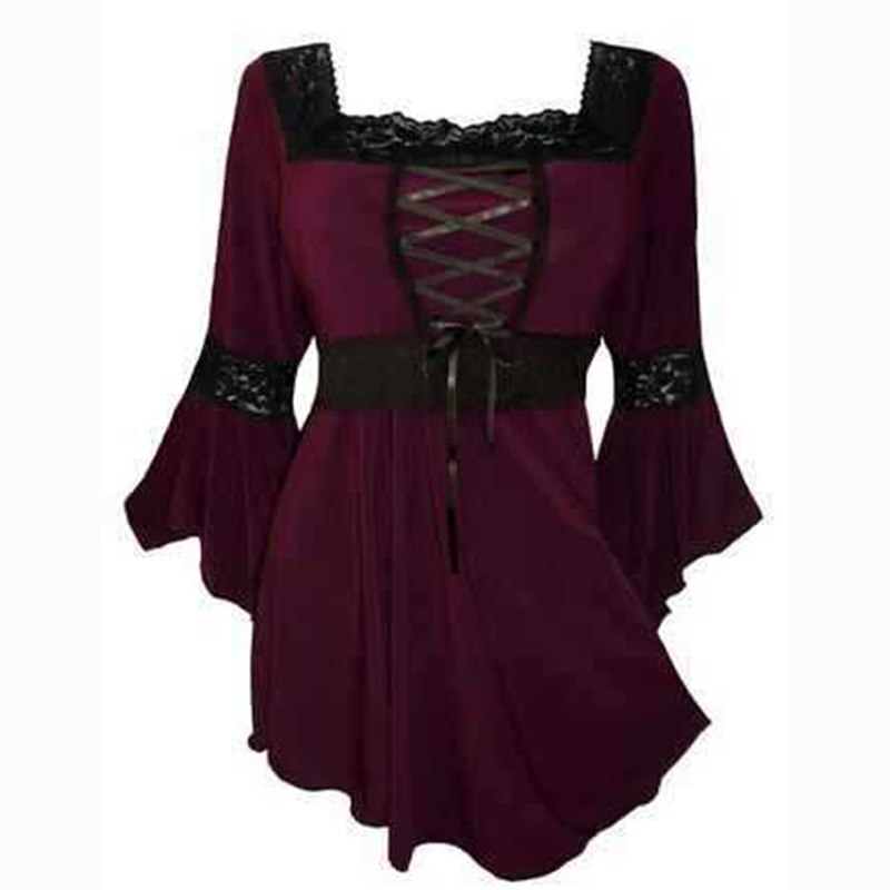 Plus Size Gothic Lace Up Bell Sleeve Shirt – The Official Strange ...
