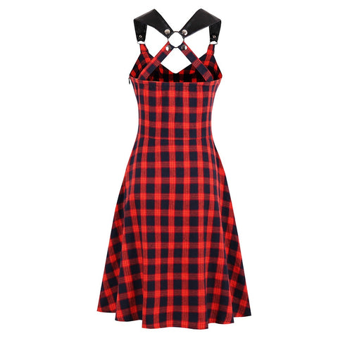 Plaid A-Line Gothic Spaghetti String Dress