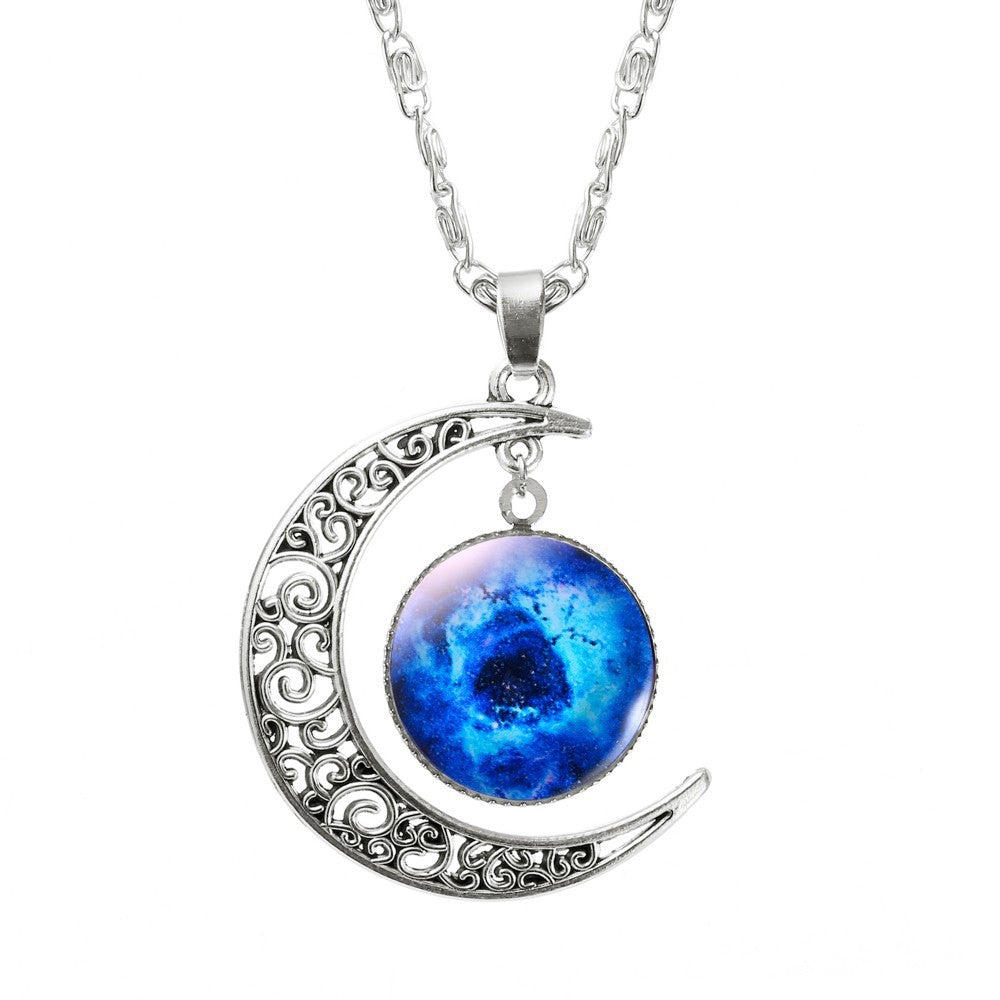 Galaxy Moon Pendant Choker Necklace