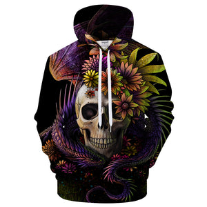 SunimaArt 3D Flowery Skull Pullover Hoodie