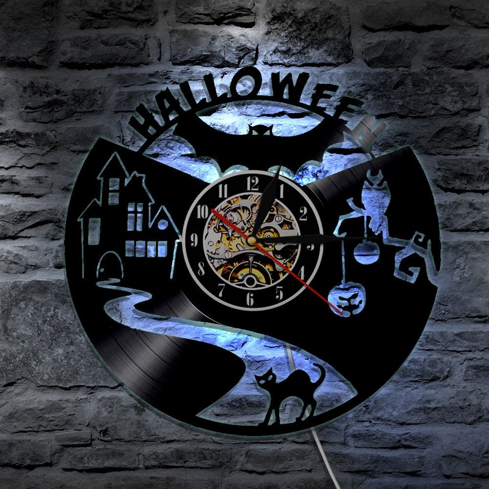 7 Color 3D LED Creepy Halloween Vinyl Wall Clock
