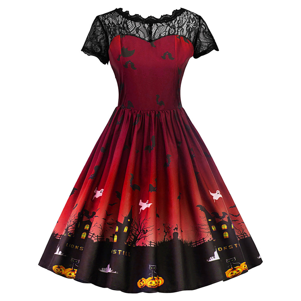 Halloween Print Pumpkin Vintage Dress