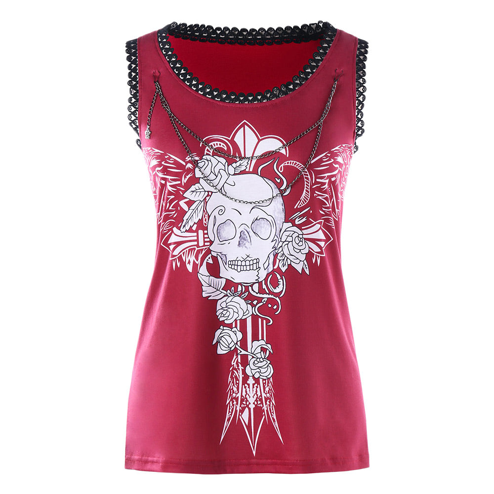 Embellished Floral Skull Tank Top