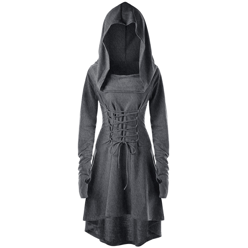 Gamiss Gothic Women Lace Up Hooded Dress