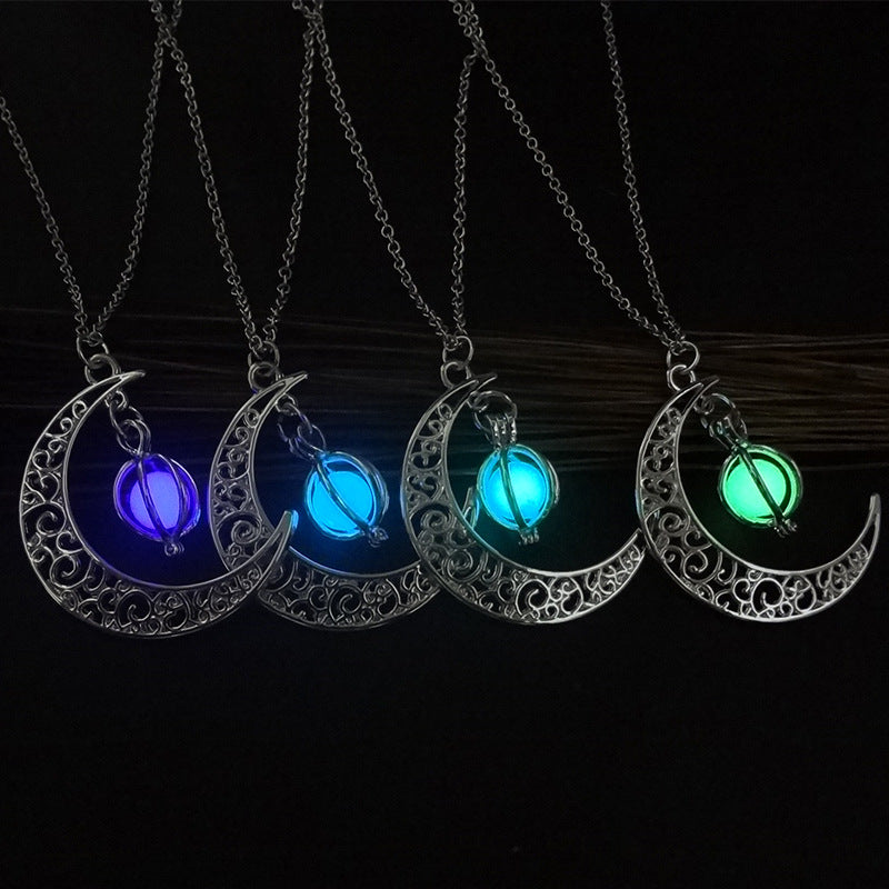 Luminous Stone Moon Charm Necklace
