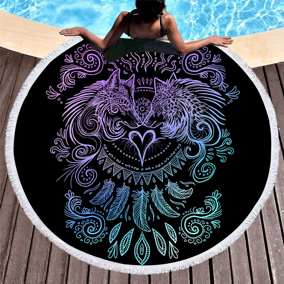 Wolves Heart By Sunima Art  Round Beach Towel