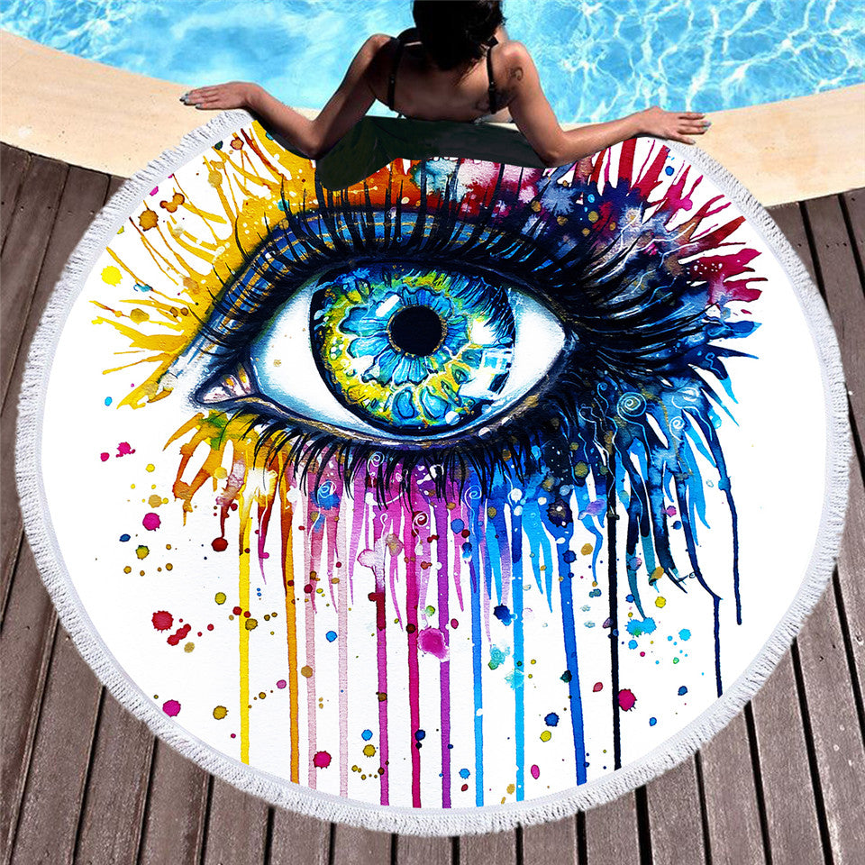 Rainbow Fire By Pixie Cold Art  Round Beach Towel