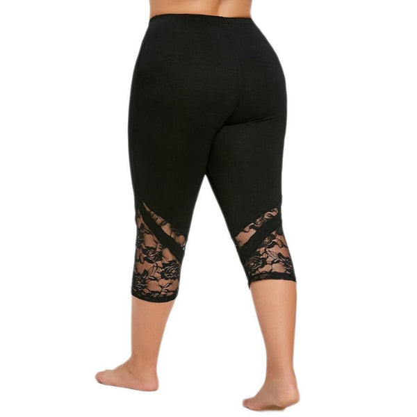 Plus Size Black Lace Patchwork Leggings