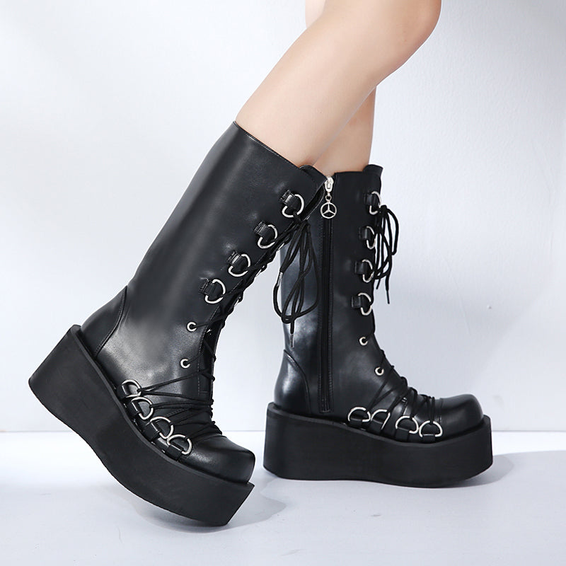 Mid Calf Wedge Platform High Heel Punk Gothic Boots