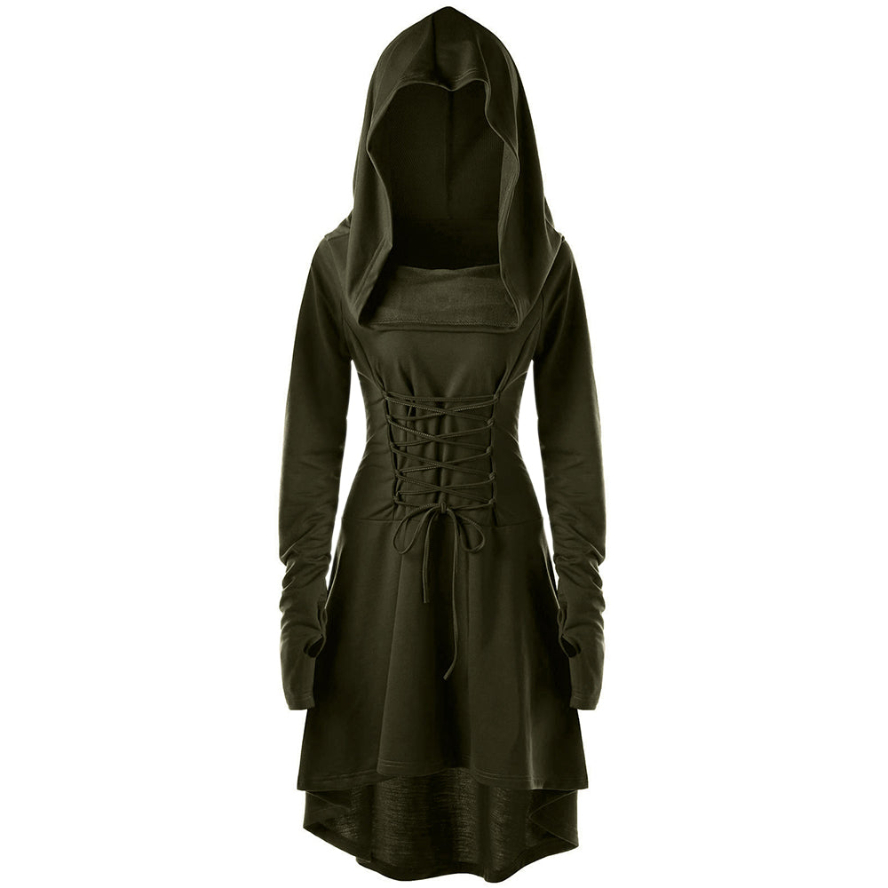 Gamiss Gothic Women Lace Up Hooded Dress
