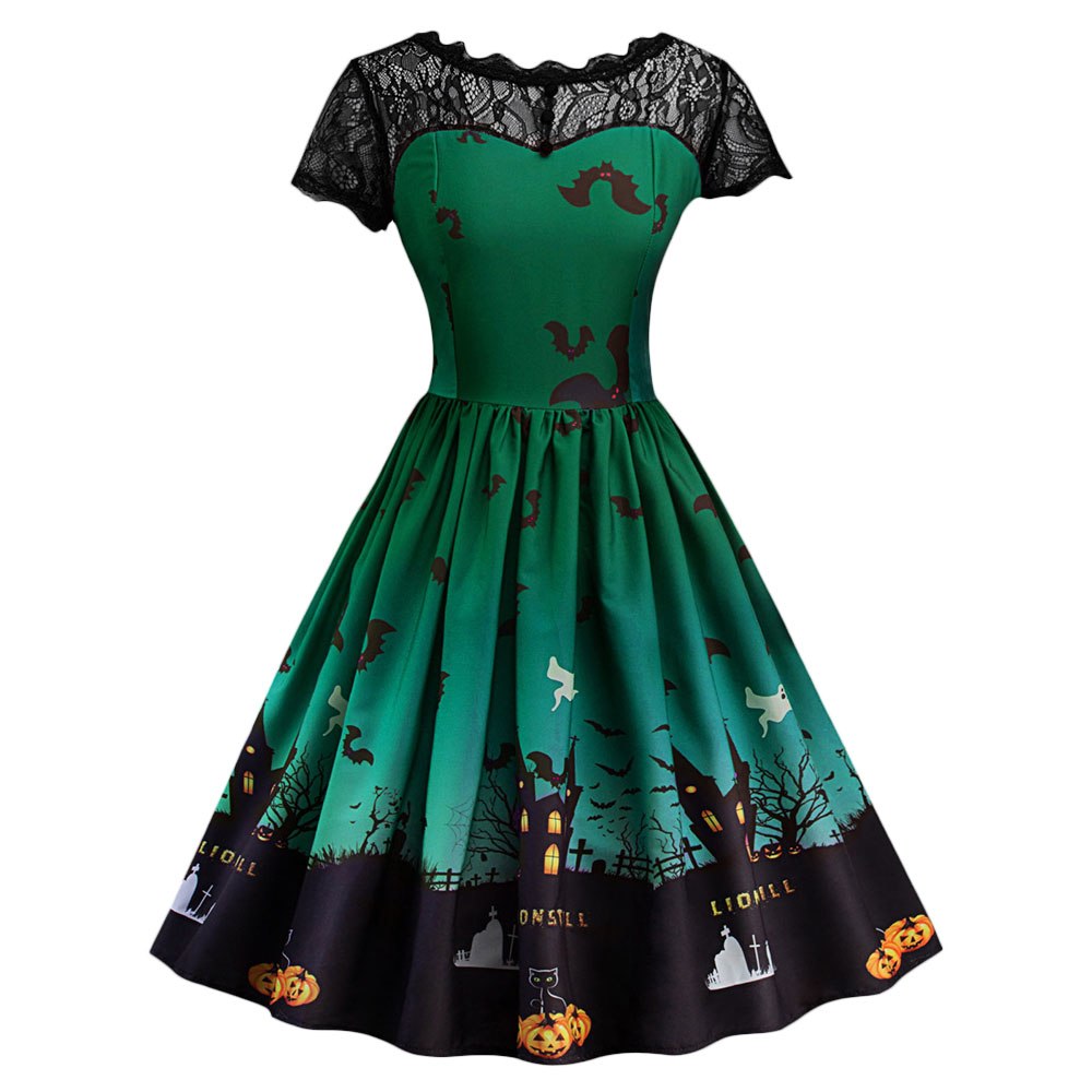 Halloween Print Pumpkin Vintage Dress