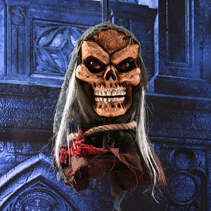 Halloween Hanging Skull Witch Figure Head w/ Sensor Light