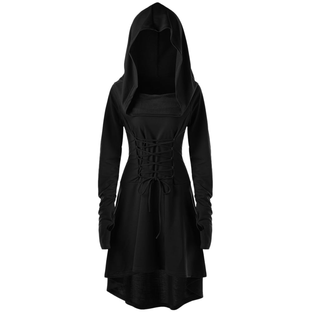 Gamiss Gothic Women Lace Up Hooded Dress